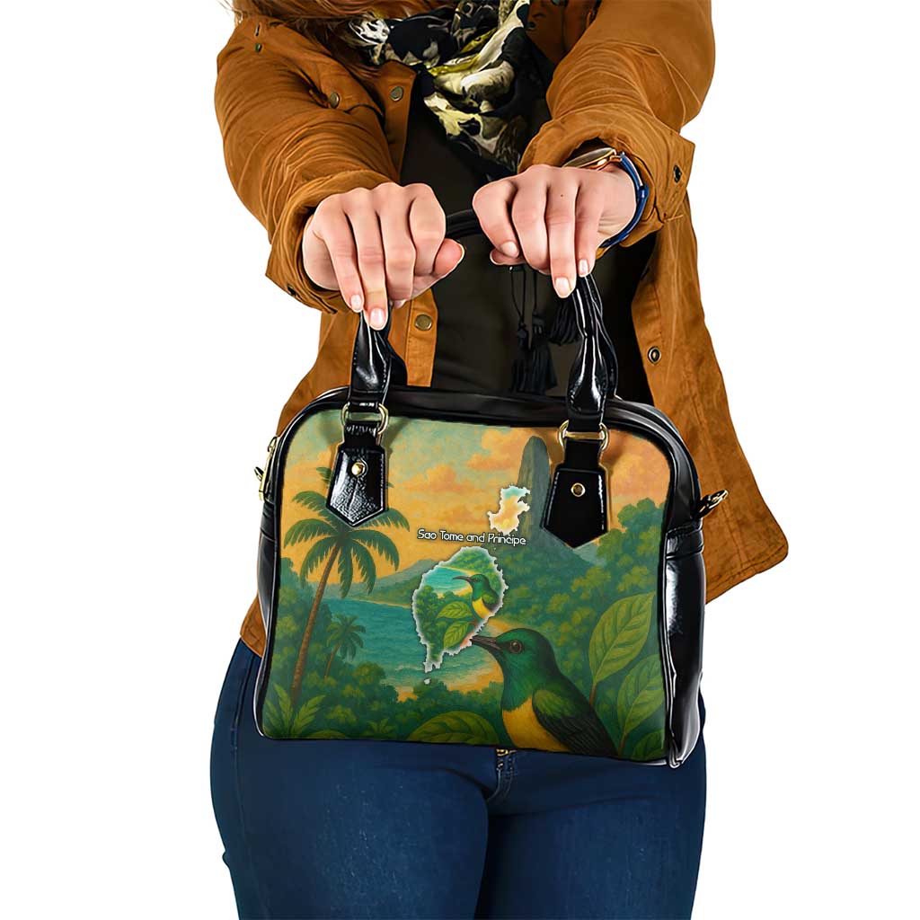 Sao Tome and Principe Tropical Island Shoulder Handbag with Bird and Cocoa Forest Print TS04