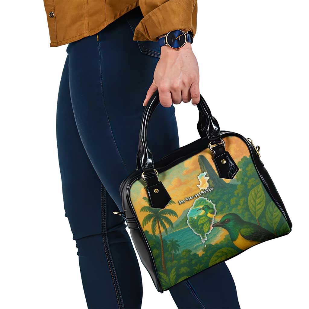 Sao Tome and Principe Tropical Island Shoulder Handbag with Bird and Cocoa Forest Print TS04