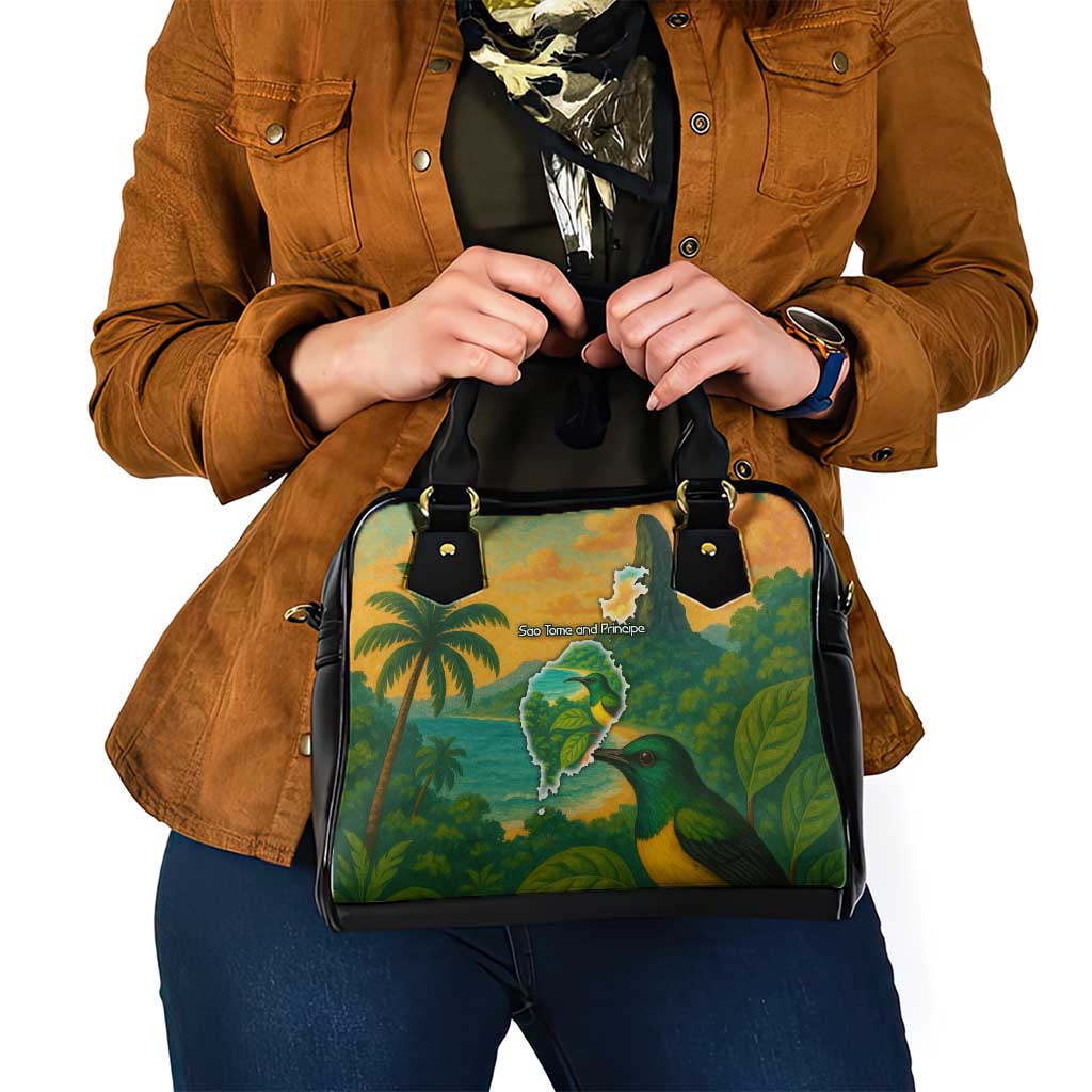 Sao Tome and Principe Tropical Island Shoulder Handbag with Bird and Cocoa Forest Print TS04