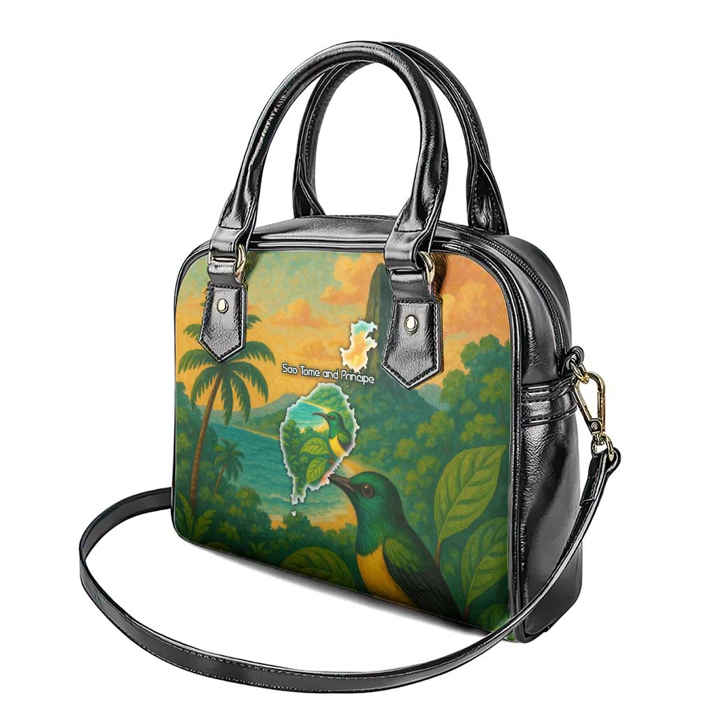 Sao Tome and Principe Tropical Island Shoulder Handbag with Bird and Cocoa Forest Print TS04