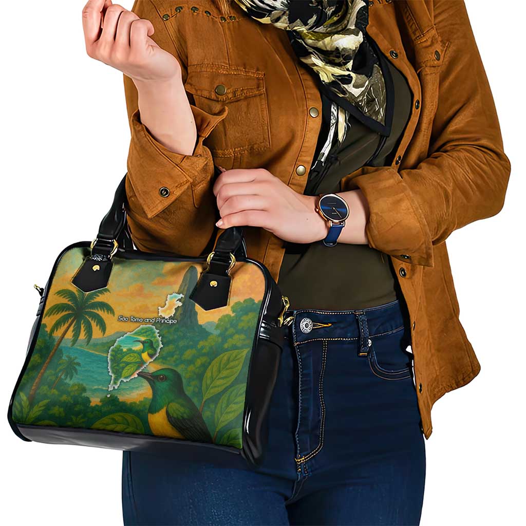 Sao Tome and Principe Tropical Island Shoulder Handbag with Bird and Cocoa Forest Print TS04