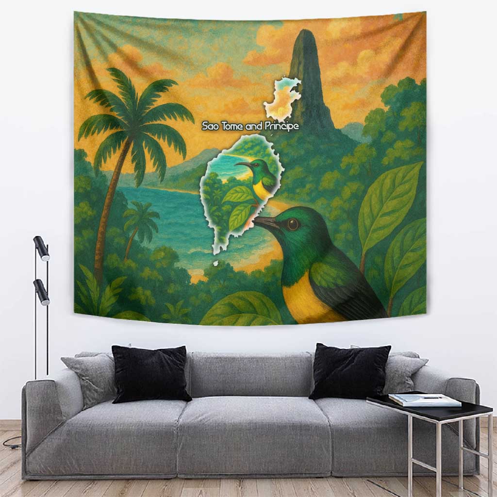 Sao Tome and Principe Tapestry Tropical Island Bird and Cocoa Forest TS04