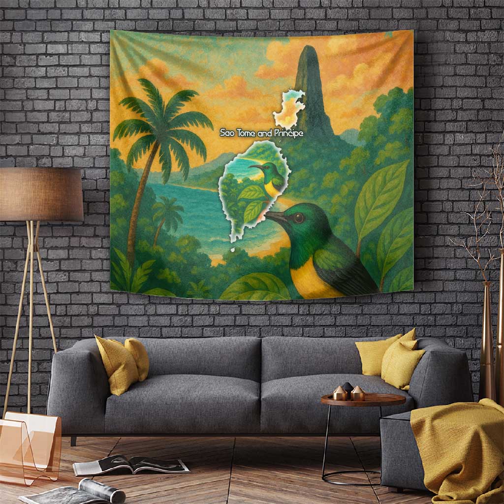 Sao Tome and Principe Tapestry Tropical Island Bird and Cocoa Forest TS04