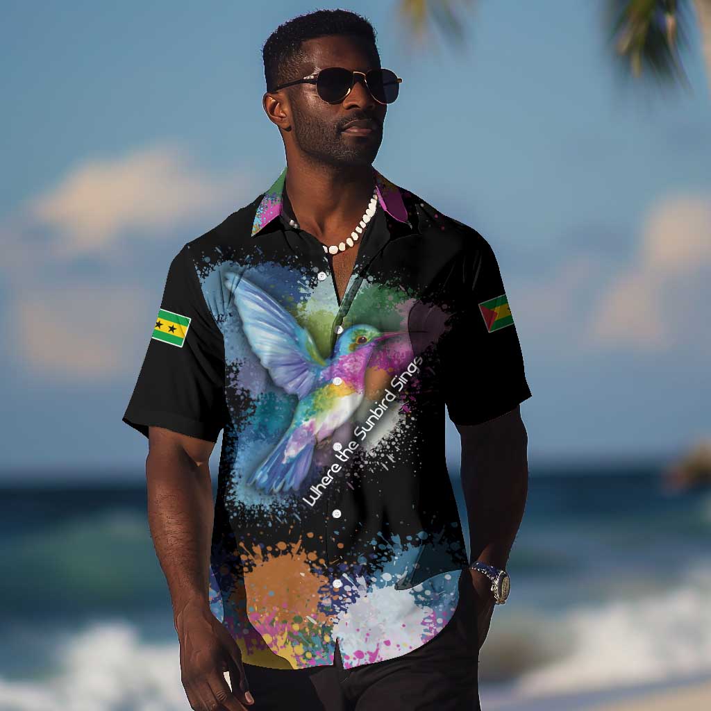 Where the Sunbird Sings Hawaiian Shirt Sao Tome and Principe Flag - Color Splash Art TS04