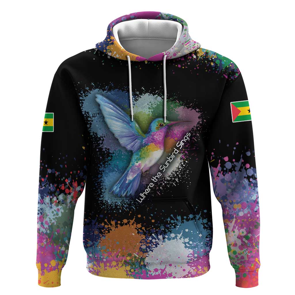 Where the Sunbird Sings Hoodie with Sao Tome and Principe Flag and Color Splash Art TS04