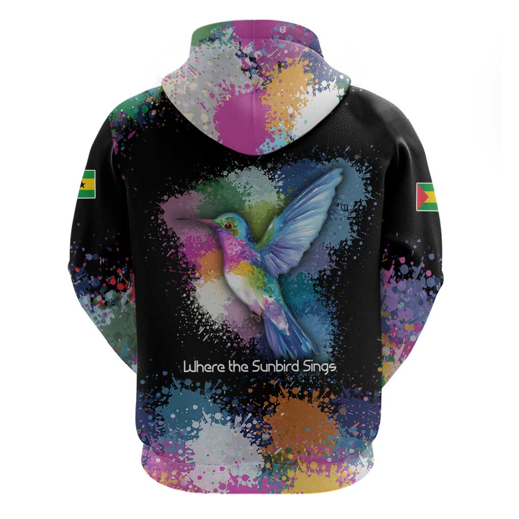 Where the Sunbird Sings Hoodie with Sao Tome and Principe Flag and Color Splash Art TS04