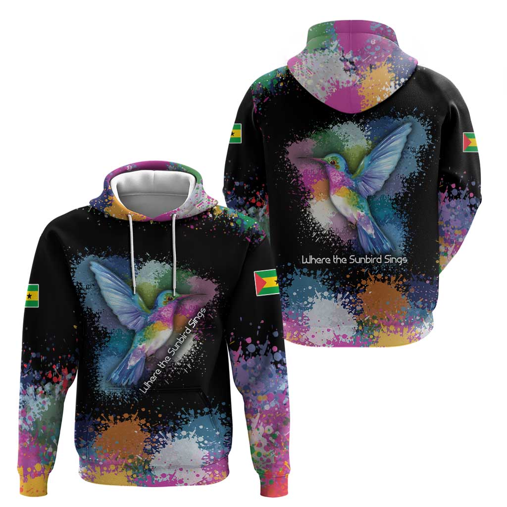 Where the Sunbird Sings Hoodie with Sao Tome and Principe Flag and Color Splash Art TS04