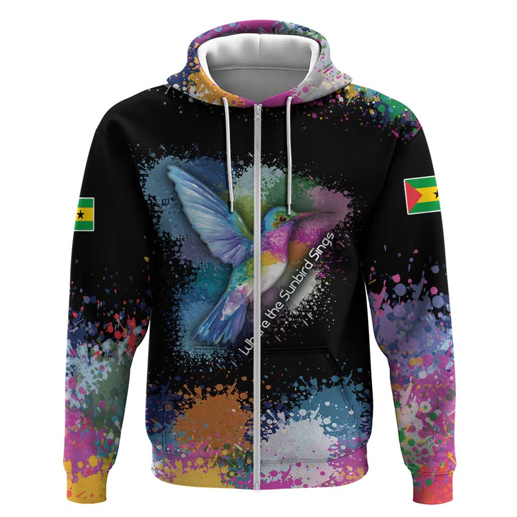Where the Sunbird Sings Hoodie with Sao Tome and Principe Flag and Color Splash Art TS04