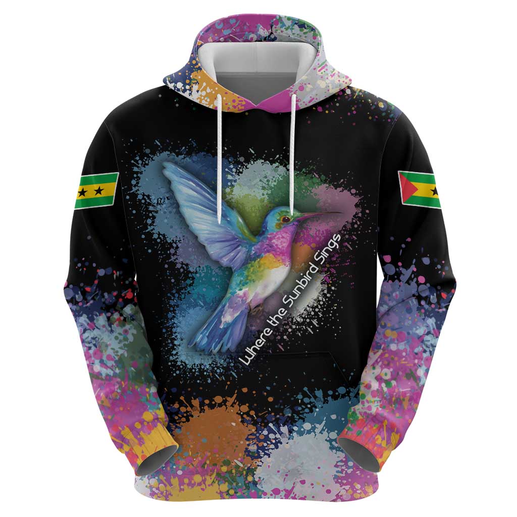 Where the Sunbird Sings Hoodie with Sao Tome and Principe Flag and Color Splash Art TS04