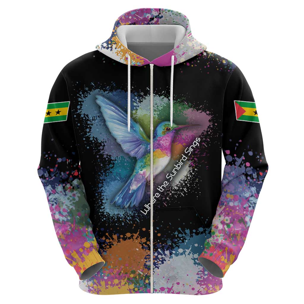 Where the Sunbird Sings Hoodie with Sao Tome and Principe Flag and Color Splash Art TS04