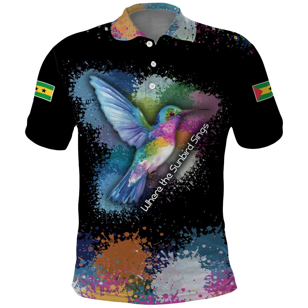 Where the Sunbird Sings Polo Shirt with Sao Tome and Principe Flag and Color Splash Art TS04