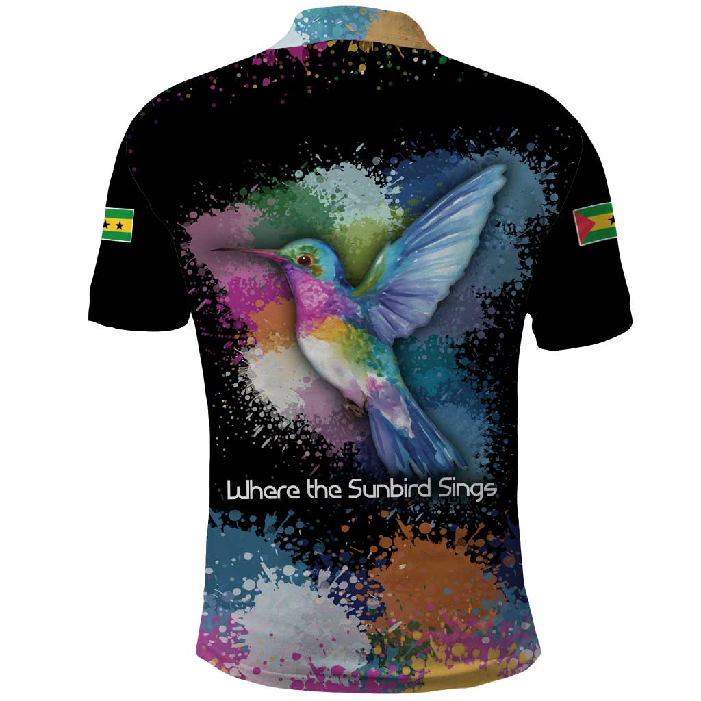 Where the Sunbird Sings Polo Shirt with Sao Tome and Principe Flag and Color Splash Art TS04