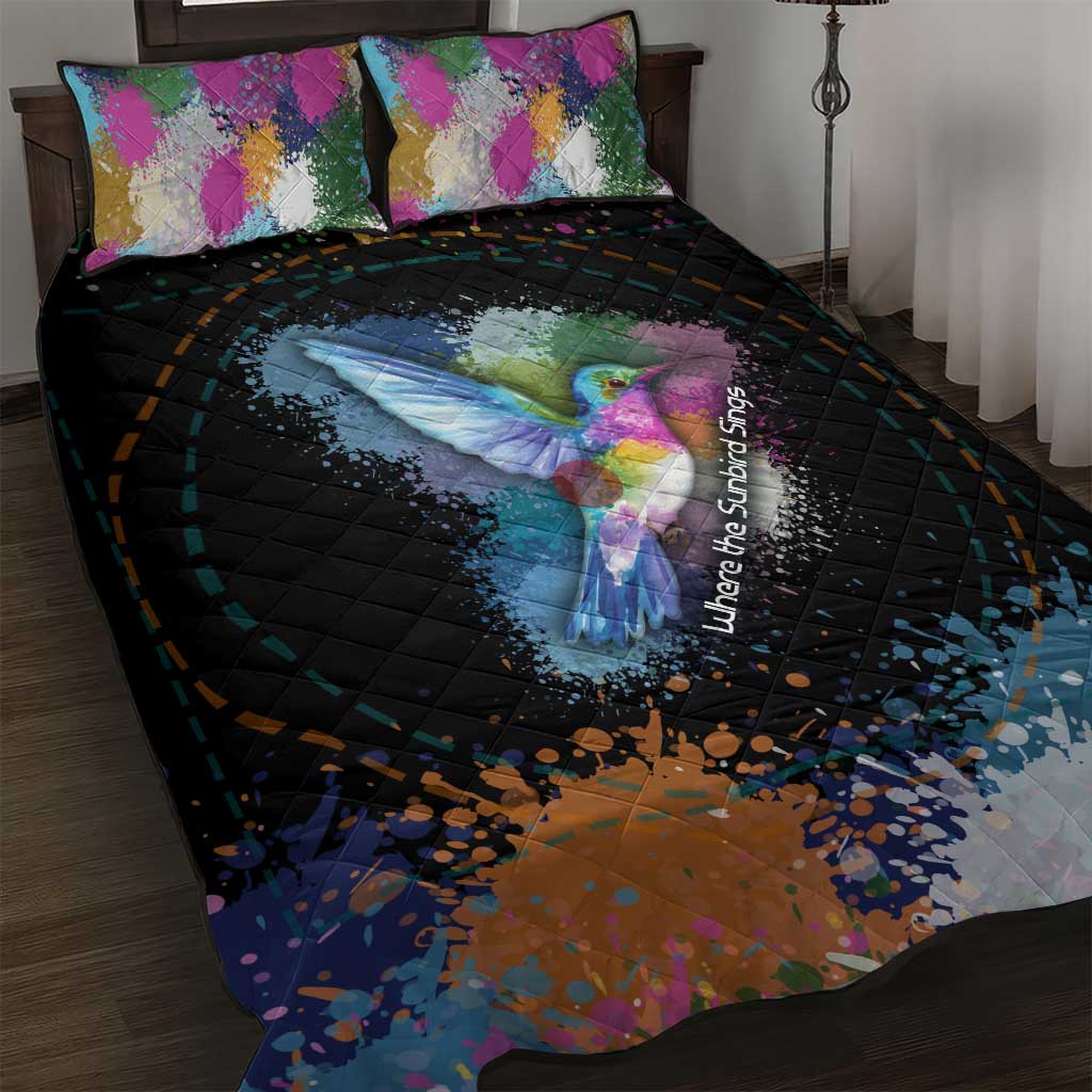 Where the Sunbird Sings Quilt Bed Set Sao Tome and Principe Flag - Color Splash Art TS04