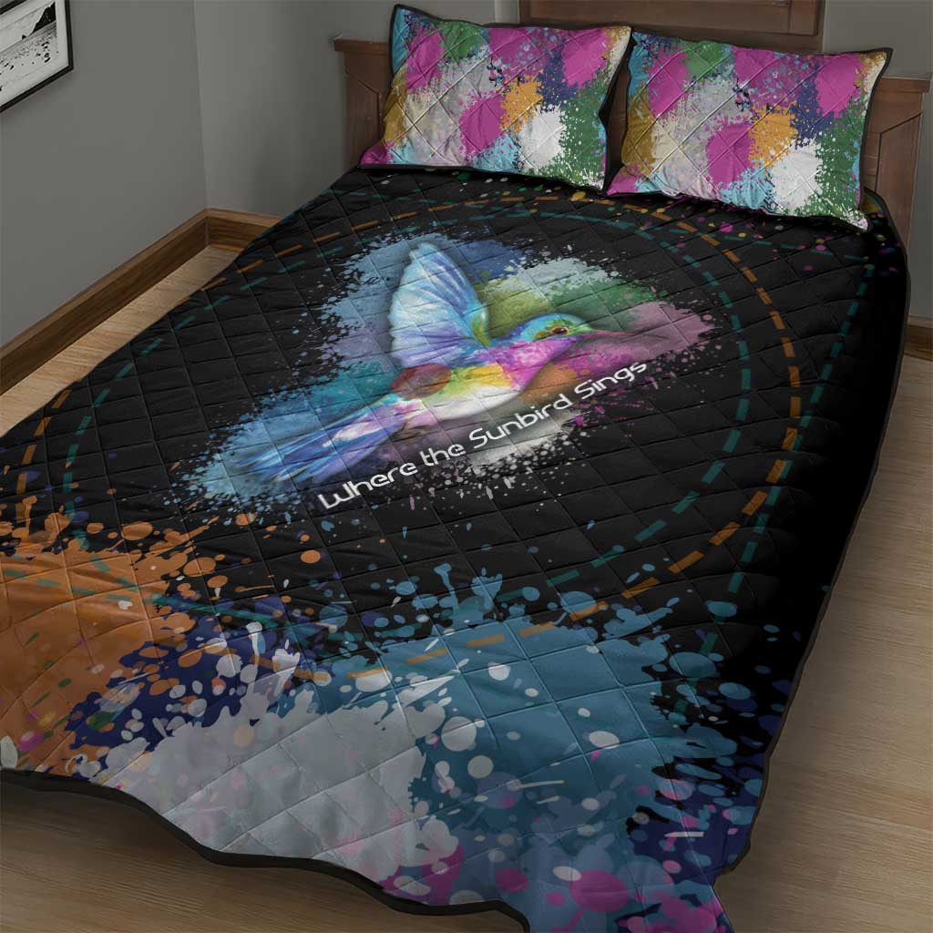 Where the Sunbird Sings Quilt Bed Set Sao Tome and Principe Flag - Color Splash Art TS04