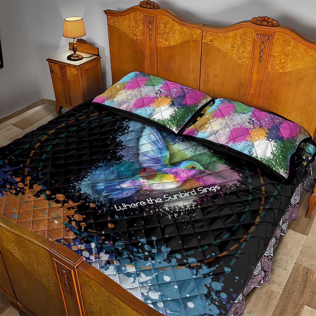 Where the Sunbird Sings Quilt Bed Set Sao Tome and Principe Flag - Color Splash Art TS04