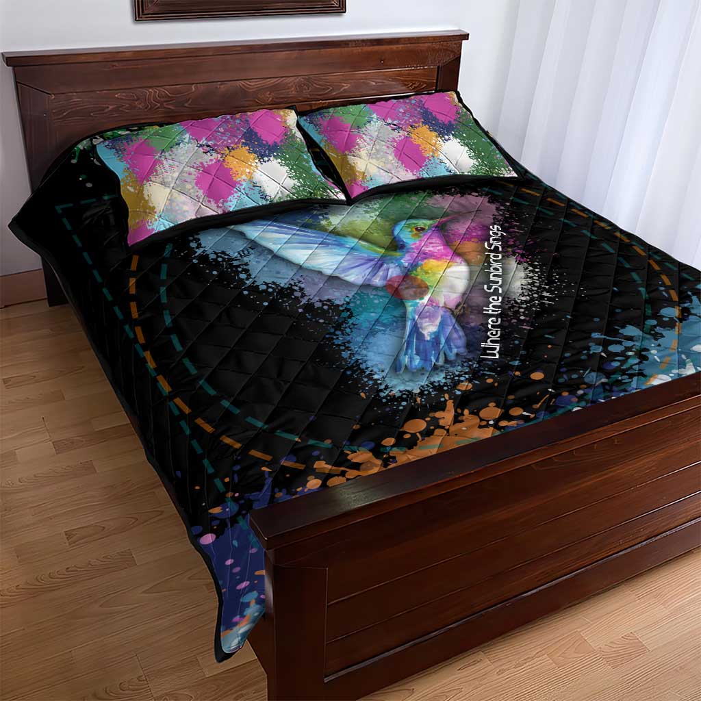 Where the Sunbird Sings Quilt Bed Set Sao Tome and Principe Flag - Color Splash Art TS04