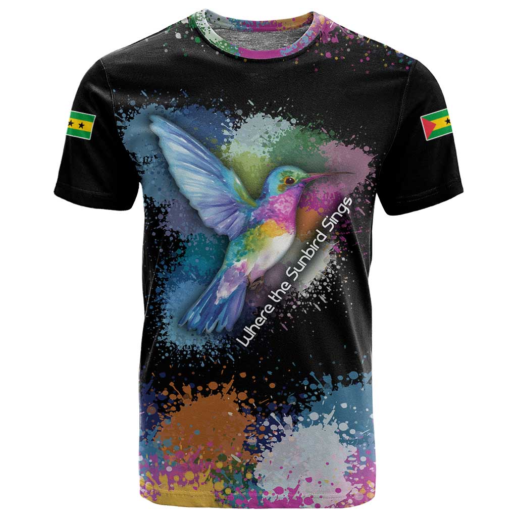 Where the Sunbird Sings T shirt Sao Tome and Principe Flag - Color Splash Art TS04