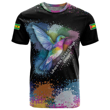 Where the Sunbird Sings T shirt Sao Tome and Principe Flag - Color Splash Art TS04