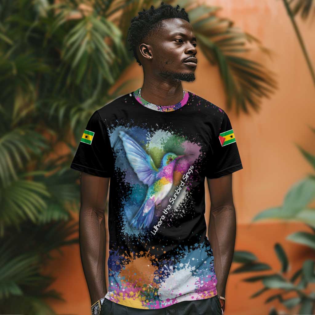 Where the Sunbird Sings T shirt Sao Tome and Principe Flag - Color Splash Art TS04