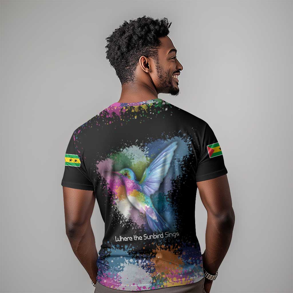Where the Sunbird Sings T shirt Sao Tome and Principe Flag - Color Splash Art TS04