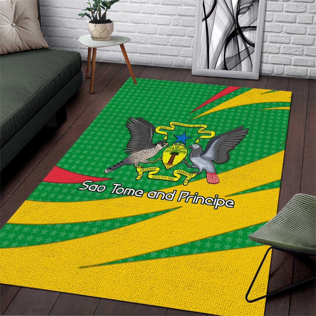 Sao Tome and Principe National Emblem Area Rug Green Yellow Flag Pattern TS04