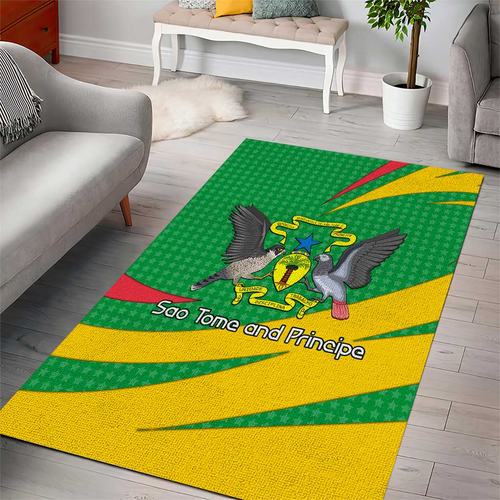 Sao Tome and Principe National Emblem Area Rug Green Yellow Flag Pattern TS04