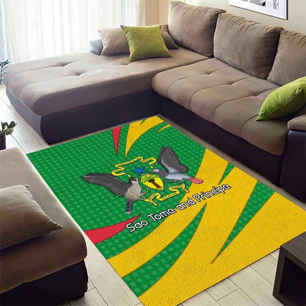 Sao Tome and Principe National Emblem Area Rug Green Yellow Flag Pattern TS04