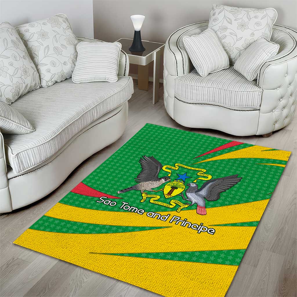 Sao Tome and Principe National Emblem Area Rug Green Yellow Flag Pattern TS04