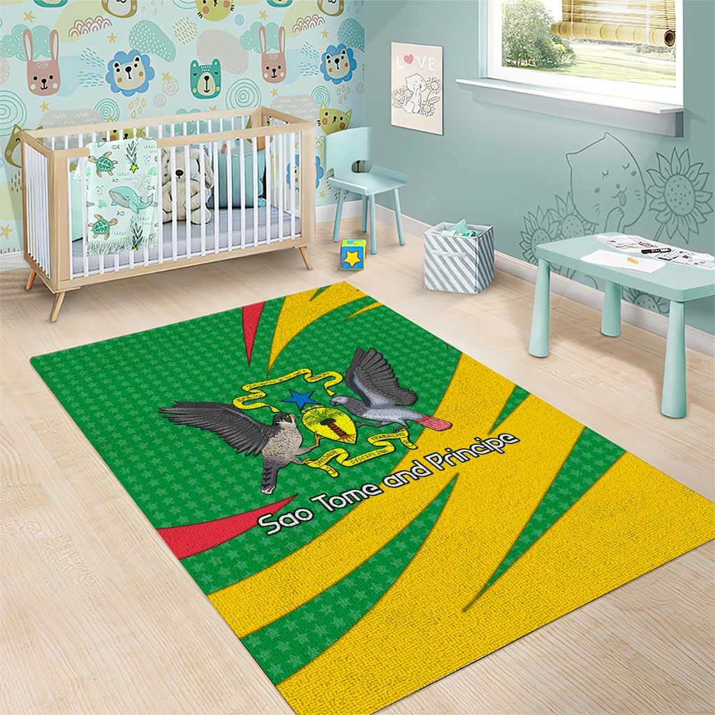 Sao Tome and Principe National Emblem Area Rug Green Yellow Flag Pattern TS04
