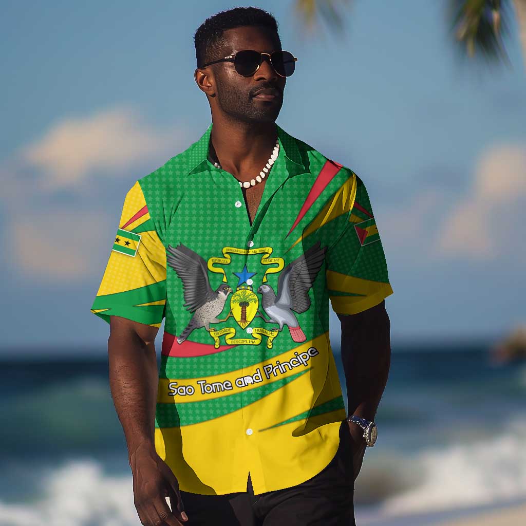 Sao Tome and Principe National Emblem Hawaiian Shirt Green Yellow Flag Pattern TS04