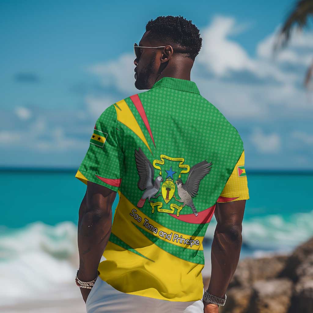 Sao Tome and Principe National Emblem Hawaiian Shirt Green Yellow Flag Pattern TS04