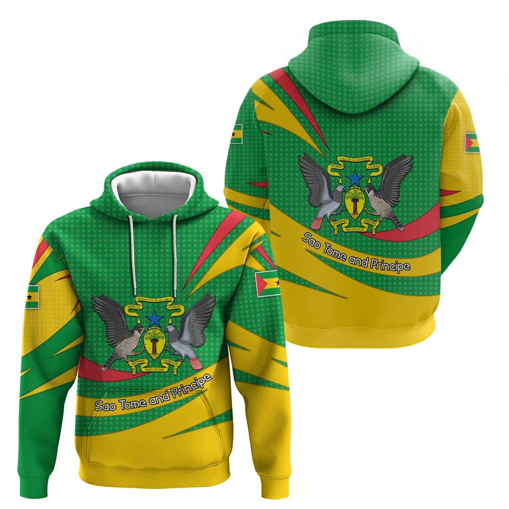 Sao Tome and Principe National Emblem Hoodie with Green Yellow Flag Pattern TS04