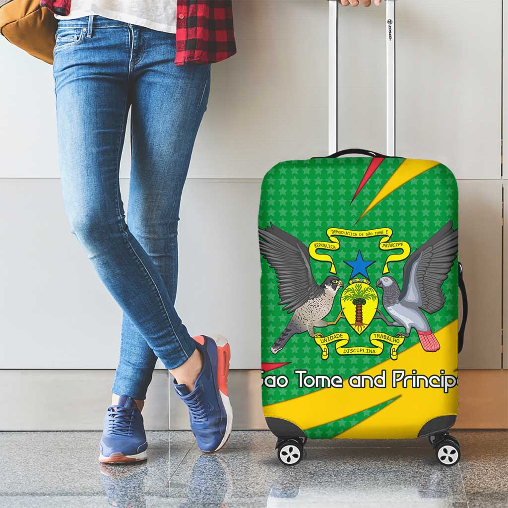 Sao Tome and Principe National Emblem Luggage Cover with Green Yellow Flag Pattern TS04
