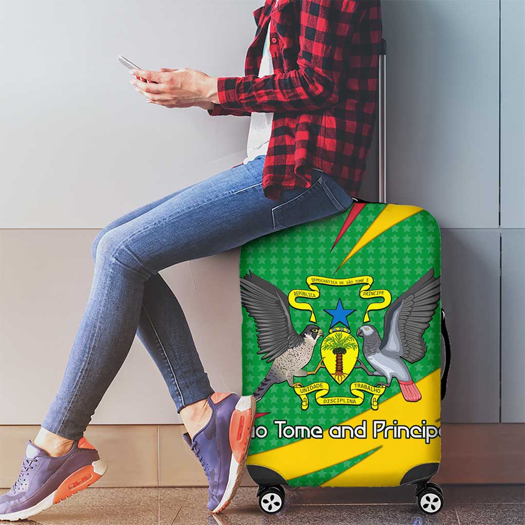 Sao Tome and Principe National Emblem Luggage Cover with Green Yellow Flag Pattern TS04