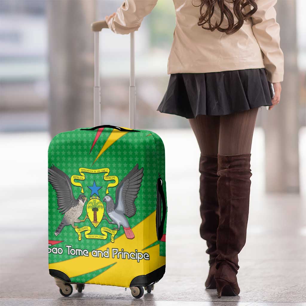 Sao Tome and Principe National Emblem Luggage Cover with Green Yellow Flag Pattern TS04