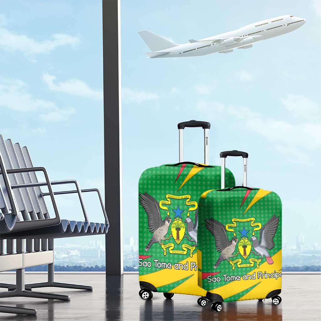 Sao Tome and Principe National Emblem Luggage Cover with Green Yellow Flag Pattern TS04