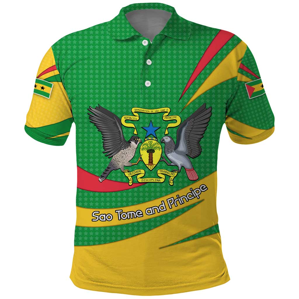 Sao Tome and Principe National Emblem Polo Shirt with Green Yellow Flag Pattern TS04