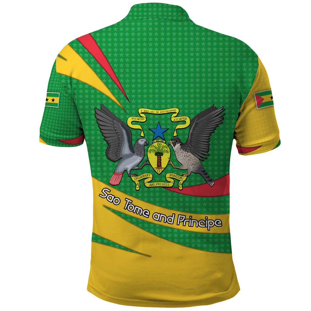 Sao Tome and Principe National Emblem Polo Shirt with Green Yellow Flag Pattern TS04