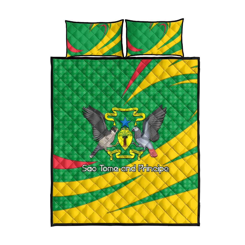 Sao Tome and Principe National Emblem Quilt Bed Set Green Yellow Flag Pattern TS04