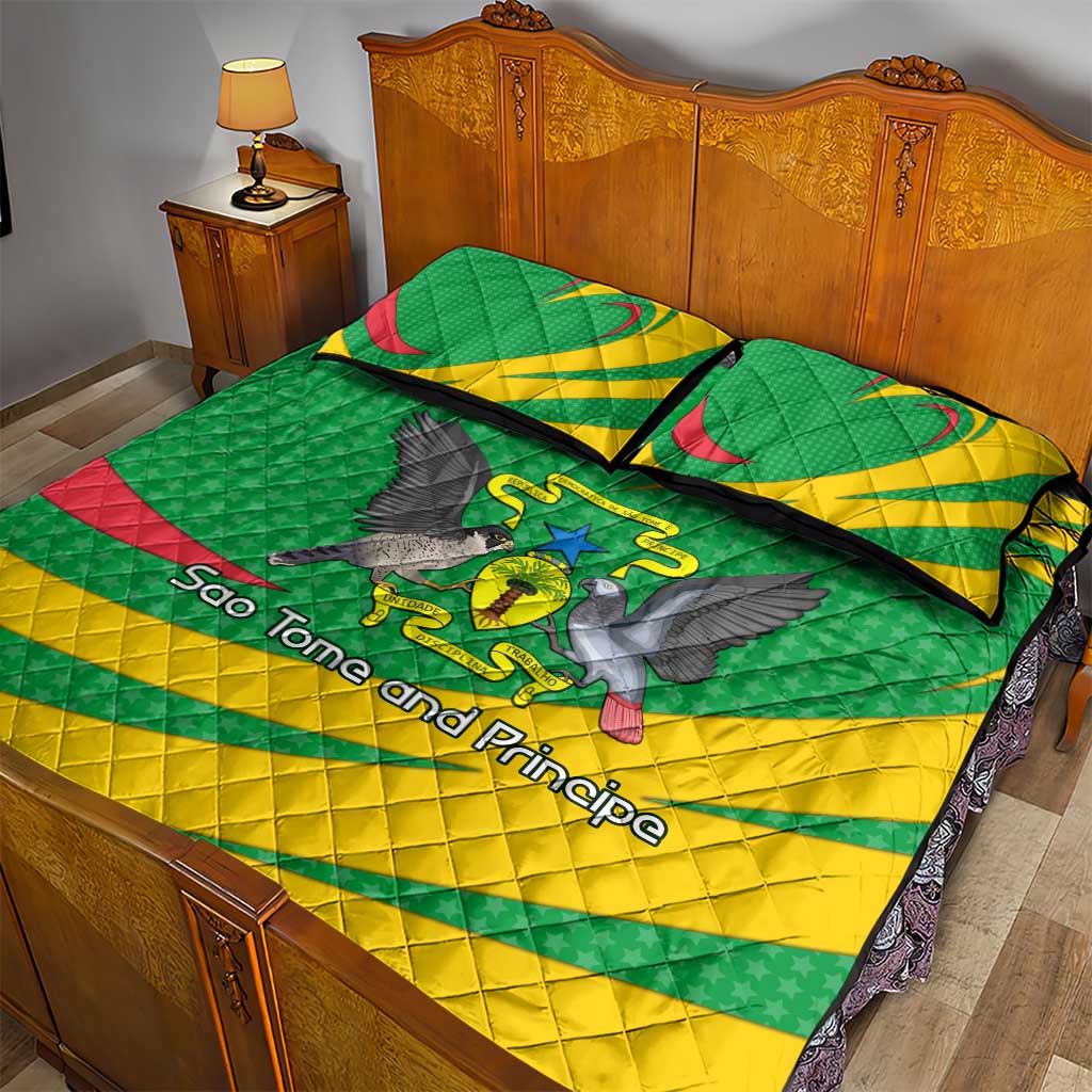 Sao Tome and Principe National Emblem Quilt Bed Set Green Yellow Flag Pattern TS04