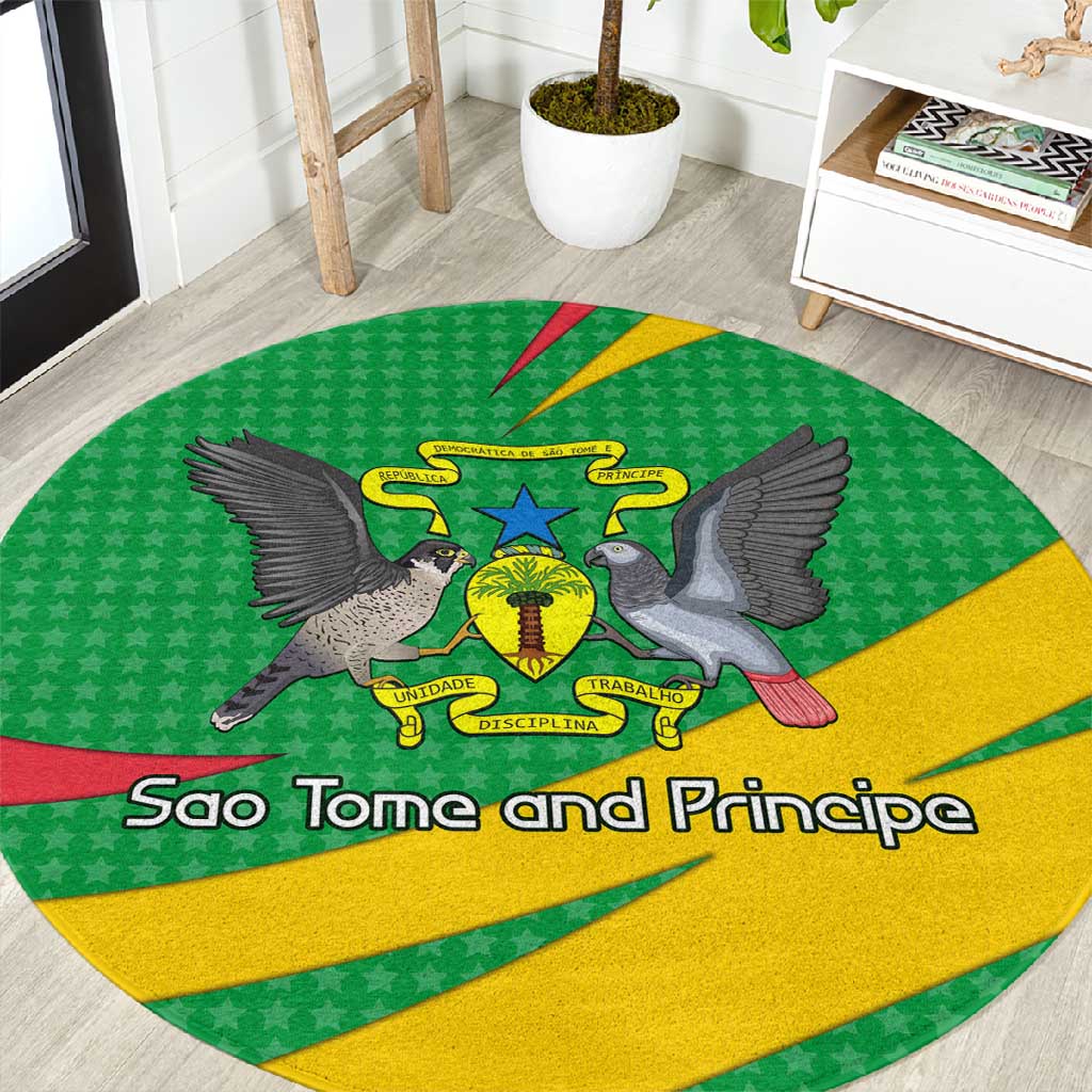 Sao Tome and Principe National Emblem Round Carpet Green Yellow Flag Pattern TS04
