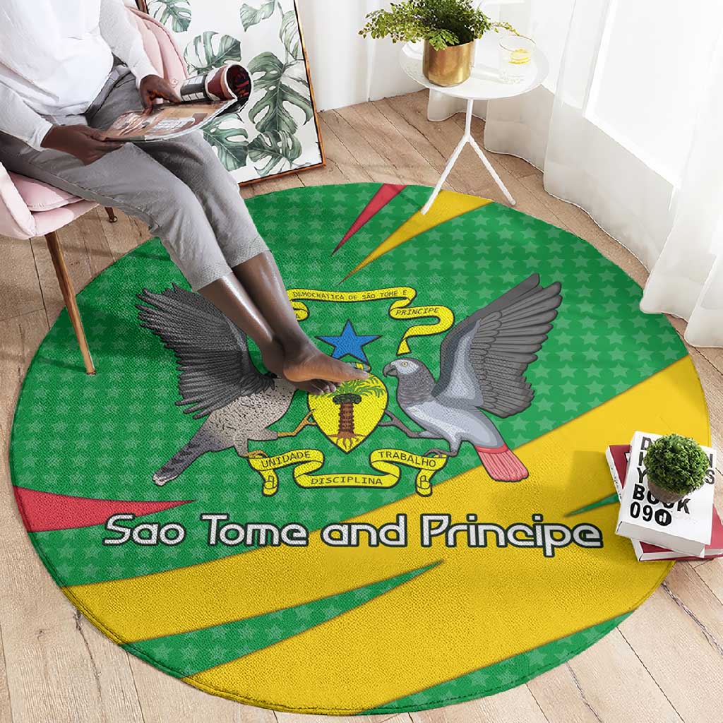 Sao Tome and Principe National Emblem Round Carpet Green Yellow Flag Pattern TS04