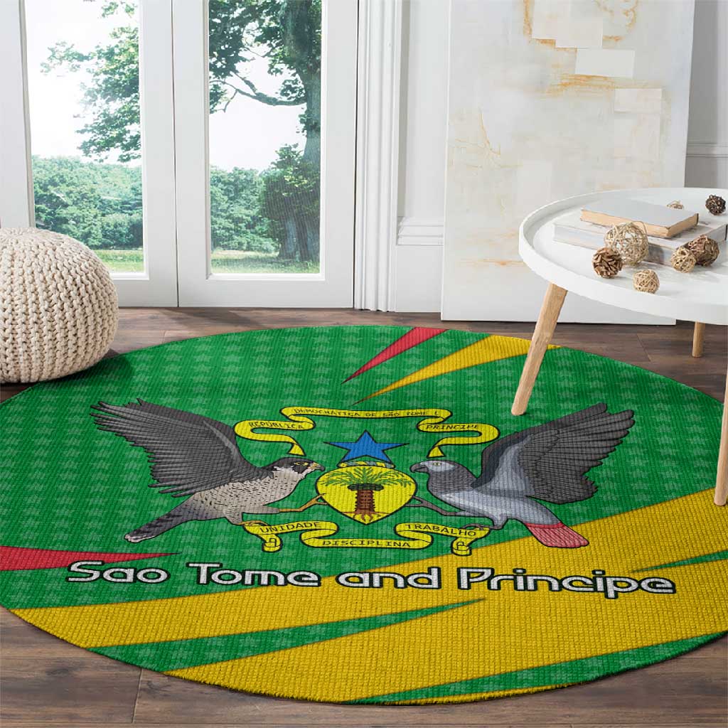 Sao Tome and Principe National Emblem Round Carpet Green Yellow Flag Pattern TS04