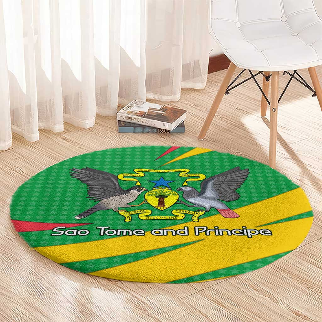 Sao Tome and Principe National Emblem Round Carpet Green Yellow Flag Pattern TS04