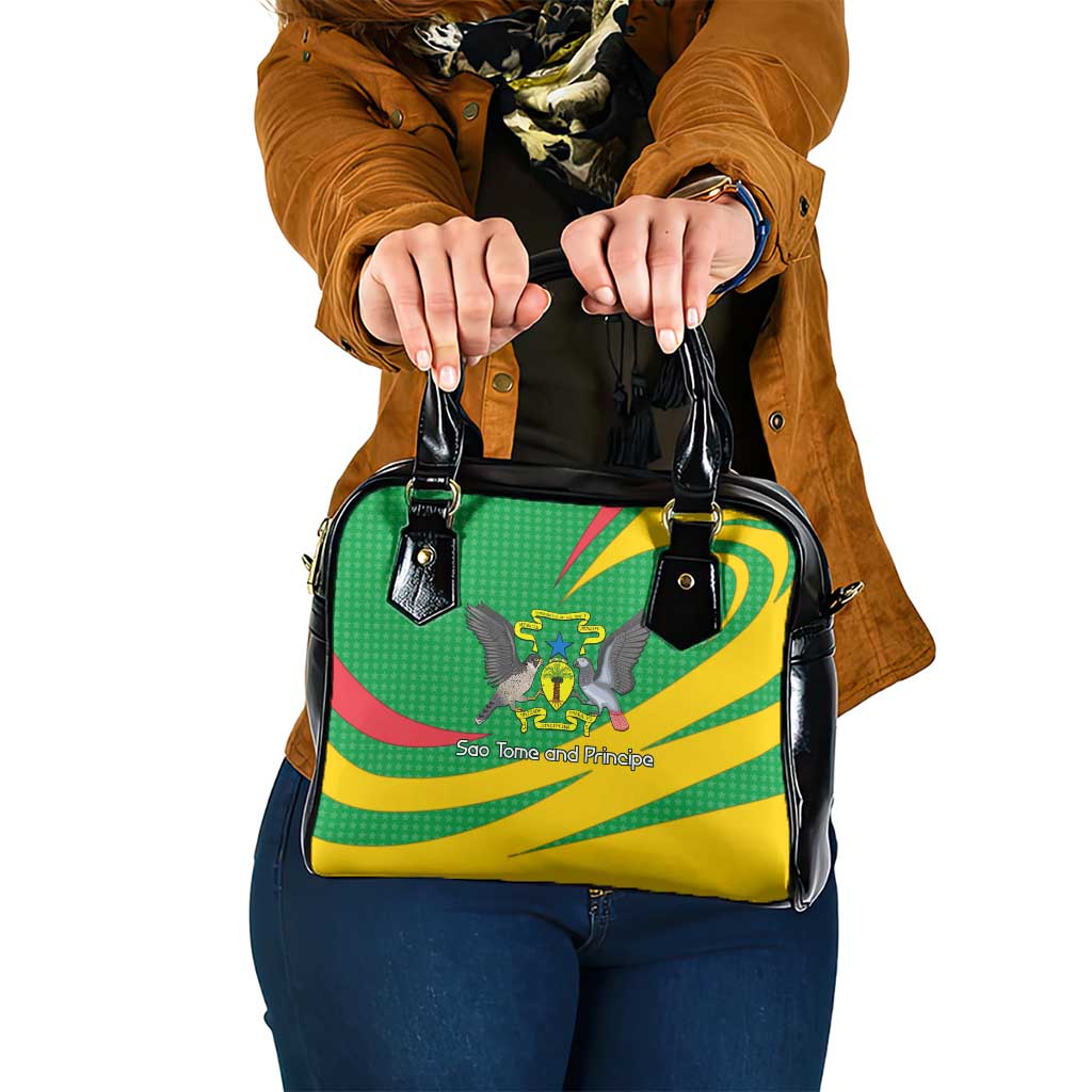 Sao Tome and Principe National Emblem Shoulder Handbag with Green Yellow Flag Pattern TS04