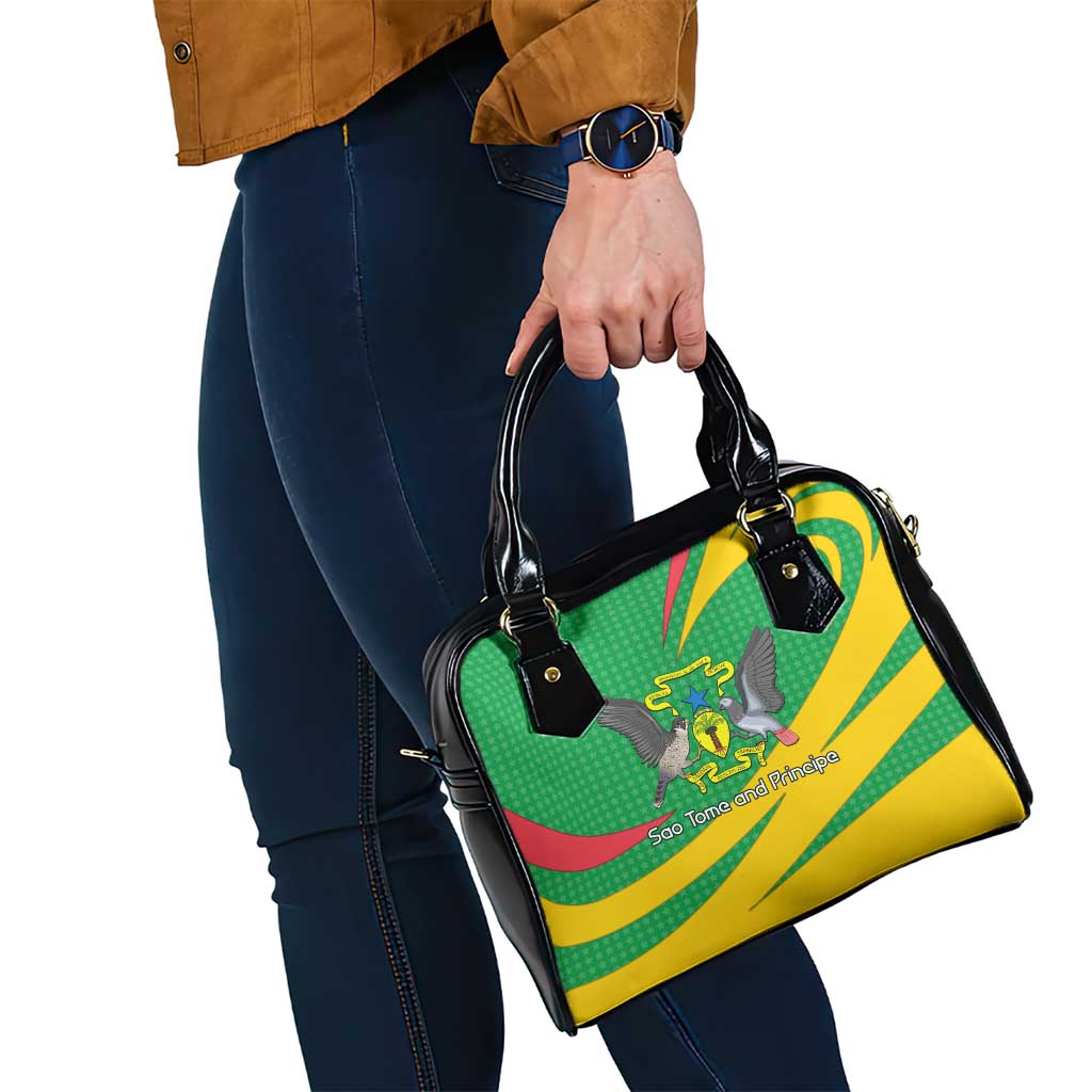 Sao Tome and Principe National Emblem Shoulder Handbag with Green Yellow Flag Pattern TS04