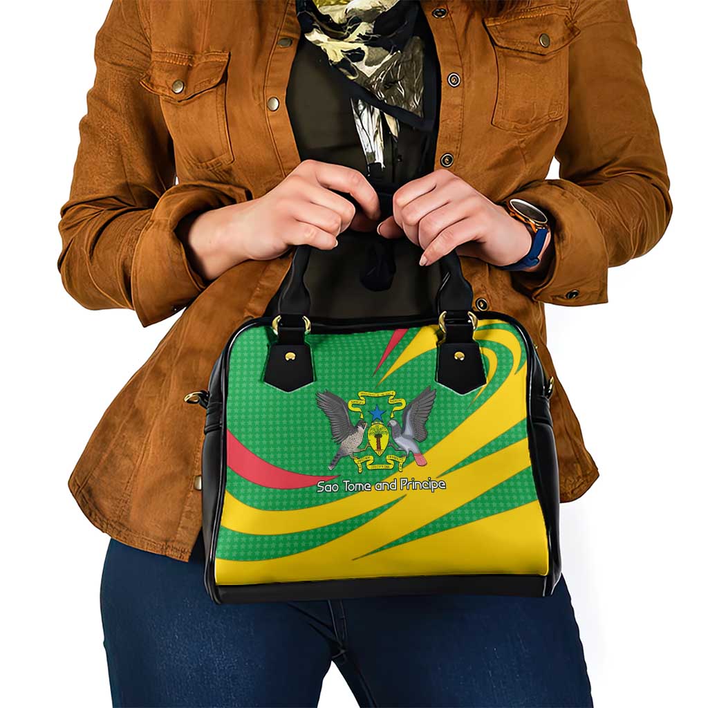 Sao Tome and Principe National Emblem Shoulder Handbag with Green Yellow Flag Pattern TS04