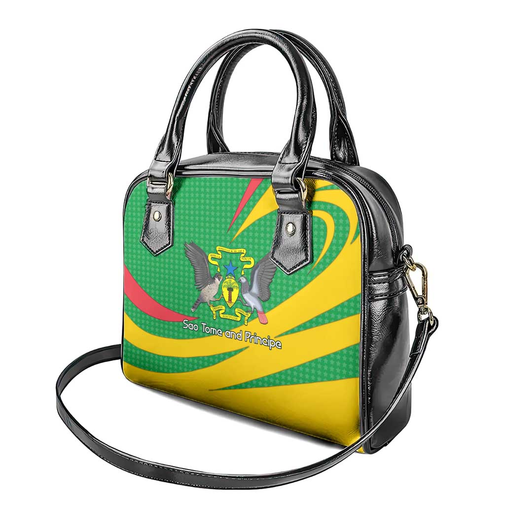 Sao Tome and Principe National Emblem Shoulder Handbag with Green Yellow Flag Pattern TS04