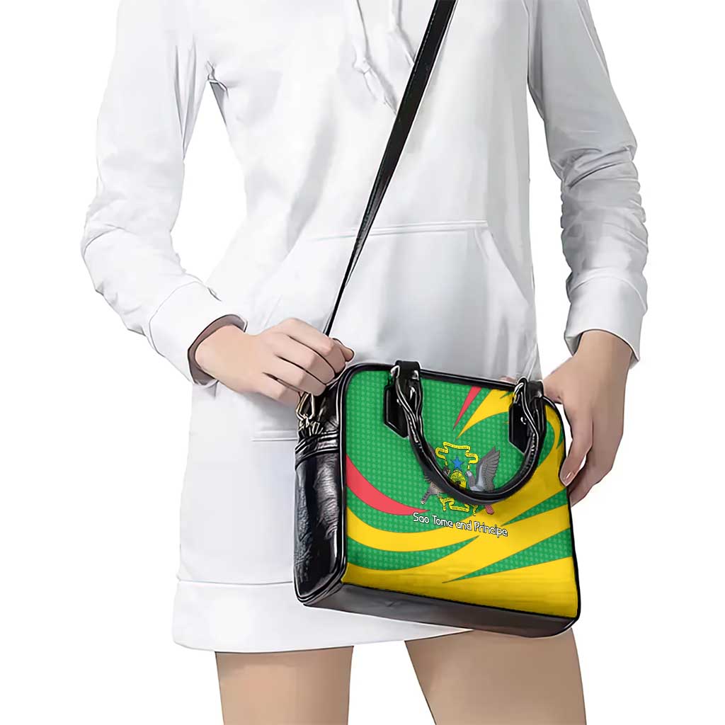 Sao Tome and Principe National Emblem Shoulder Handbag with Green Yellow Flag Pattern TS04
