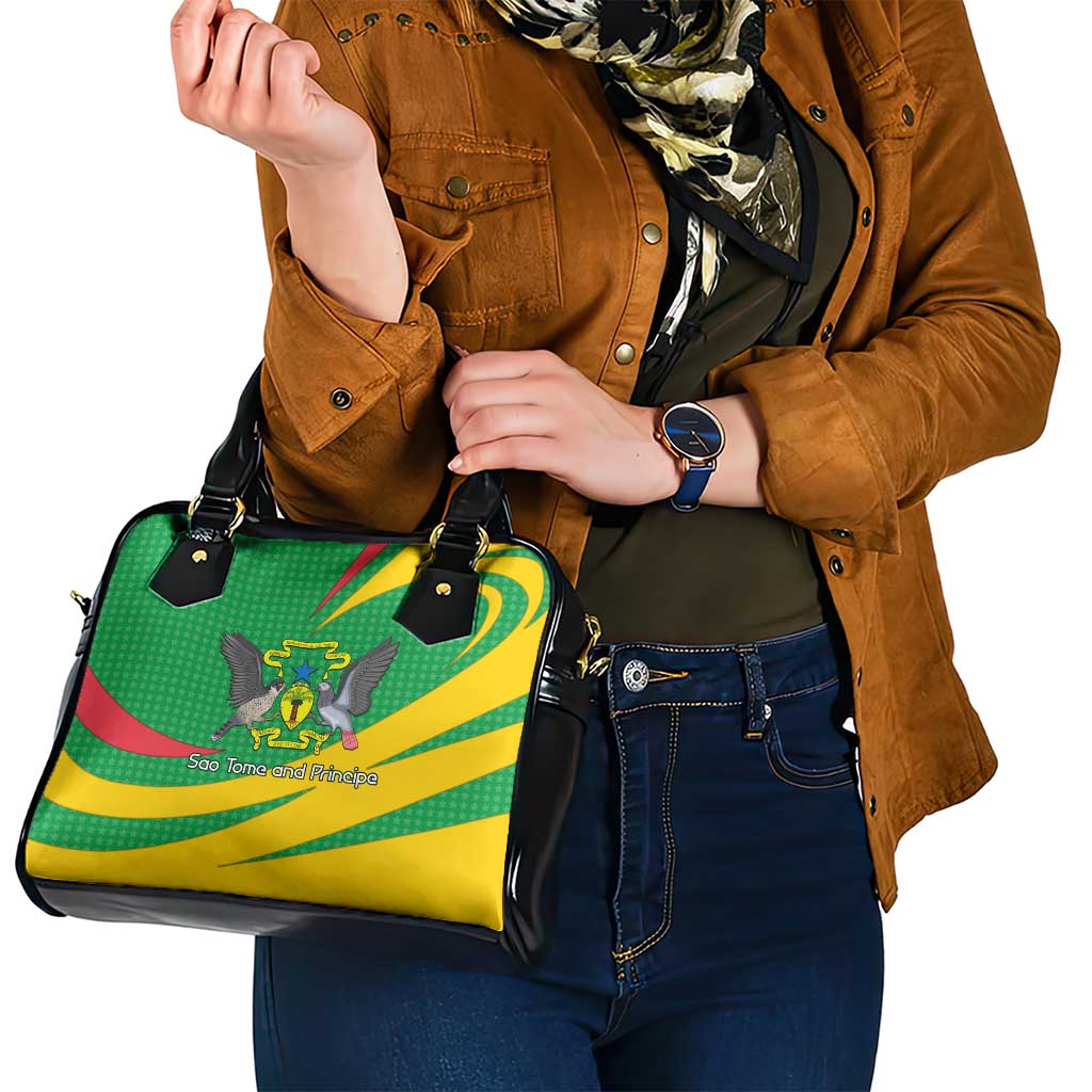 Sao Tome and Principe National Emblem Shoulder Handbag with Green Yellow Flag Pattern TS04